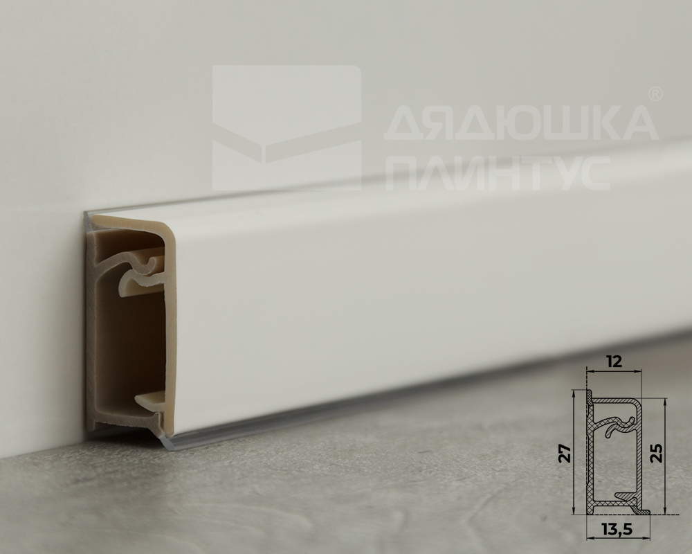 Плинтус для столешниц прямоугольный ПВХ Волшебная палочка 25*12мм 3м 1001М Белый матовый