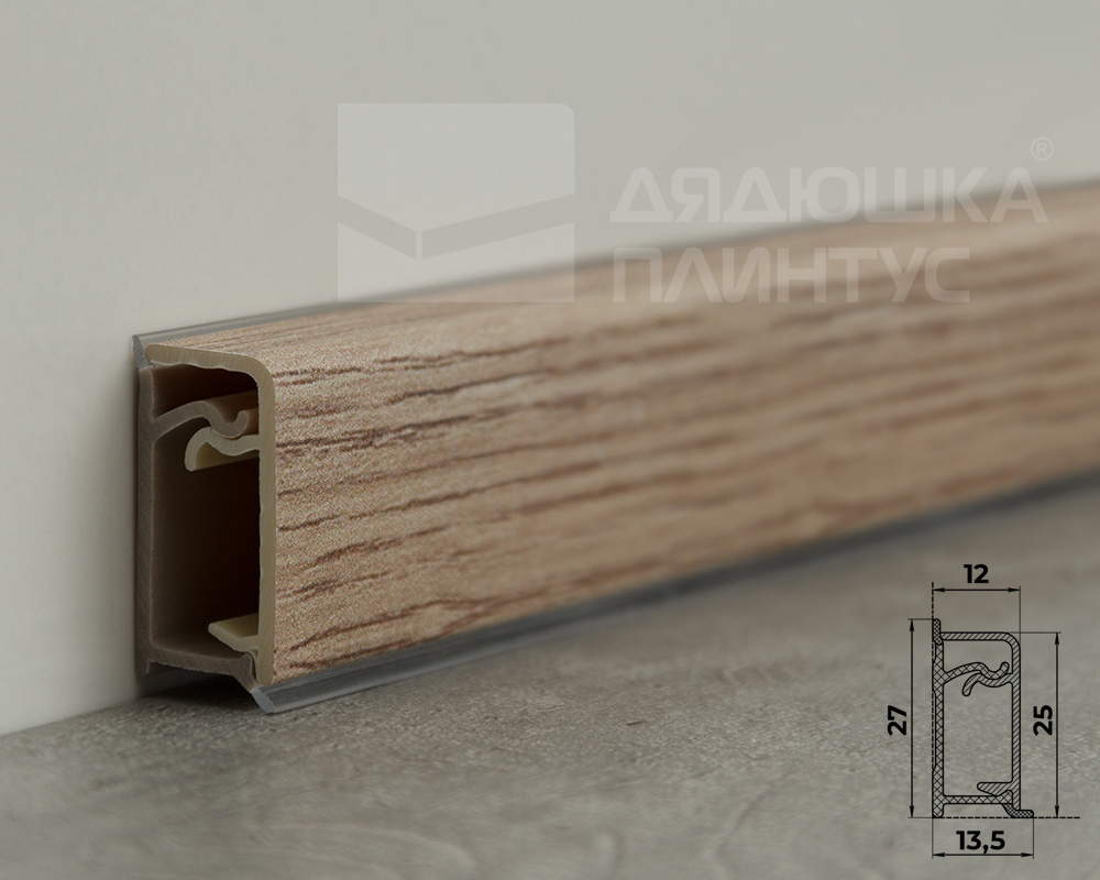 Плинтус для столешниц прямоугольный ПВХ Волшебная палочка 25*12мм 3м 2075 Дуб кера