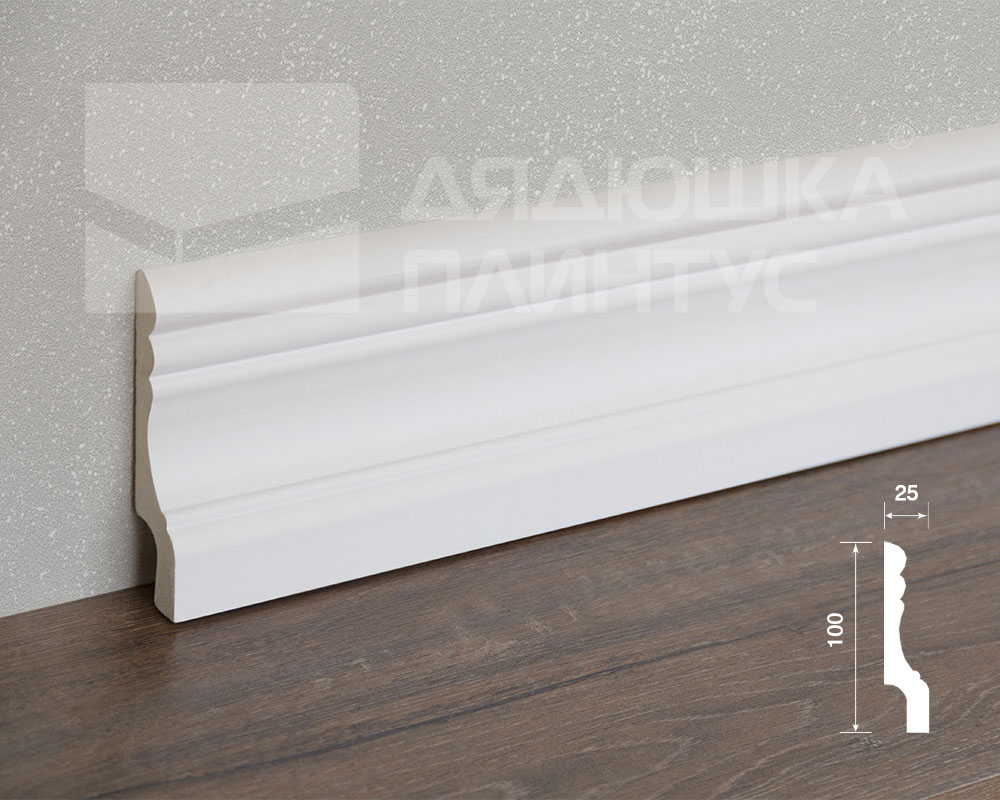 Плинтус из полистирола высокой плотности HI WOOD W009R 100мм х 25мм х 2,0м.