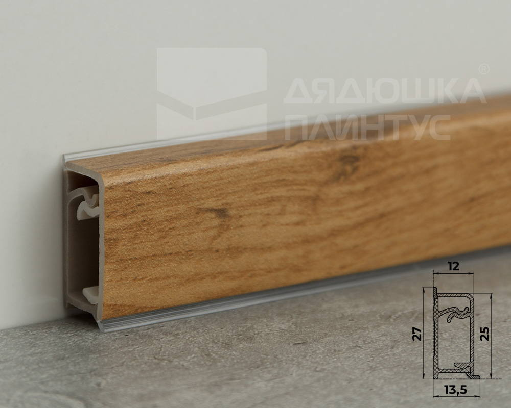 Плинтус для столешниц прямоугольный ПВХ Волшебная палочка 25*12мм 3м 2052 Дуб вотан