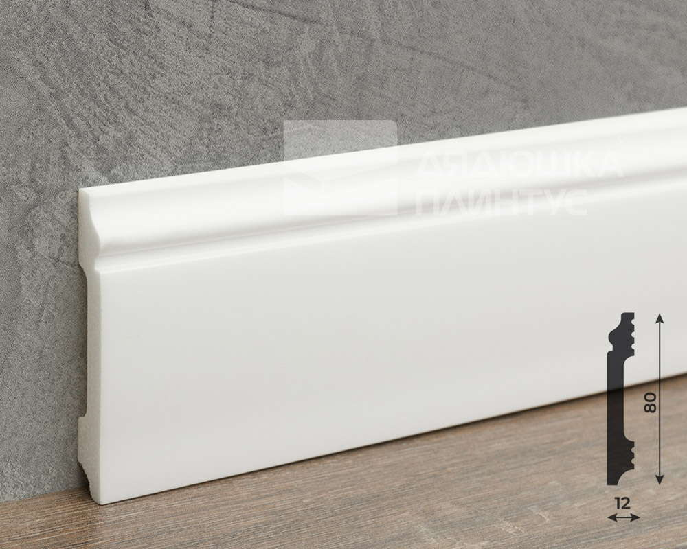 Плинтус из полистирола высокой плотности Волшебная палочка MSPOL 202 80*12*2000 мм Белый под покраску