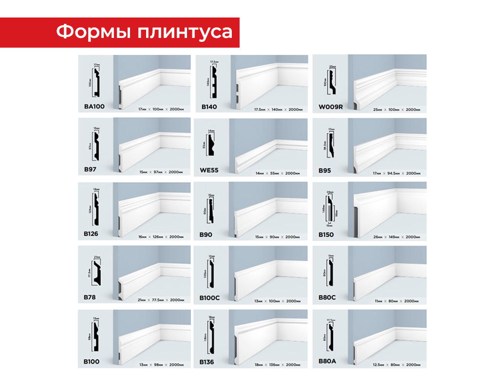 Плинтус из полистирола высокой плотности HI WOOD B80A 80мм х 12,5мм х 2,0м.
