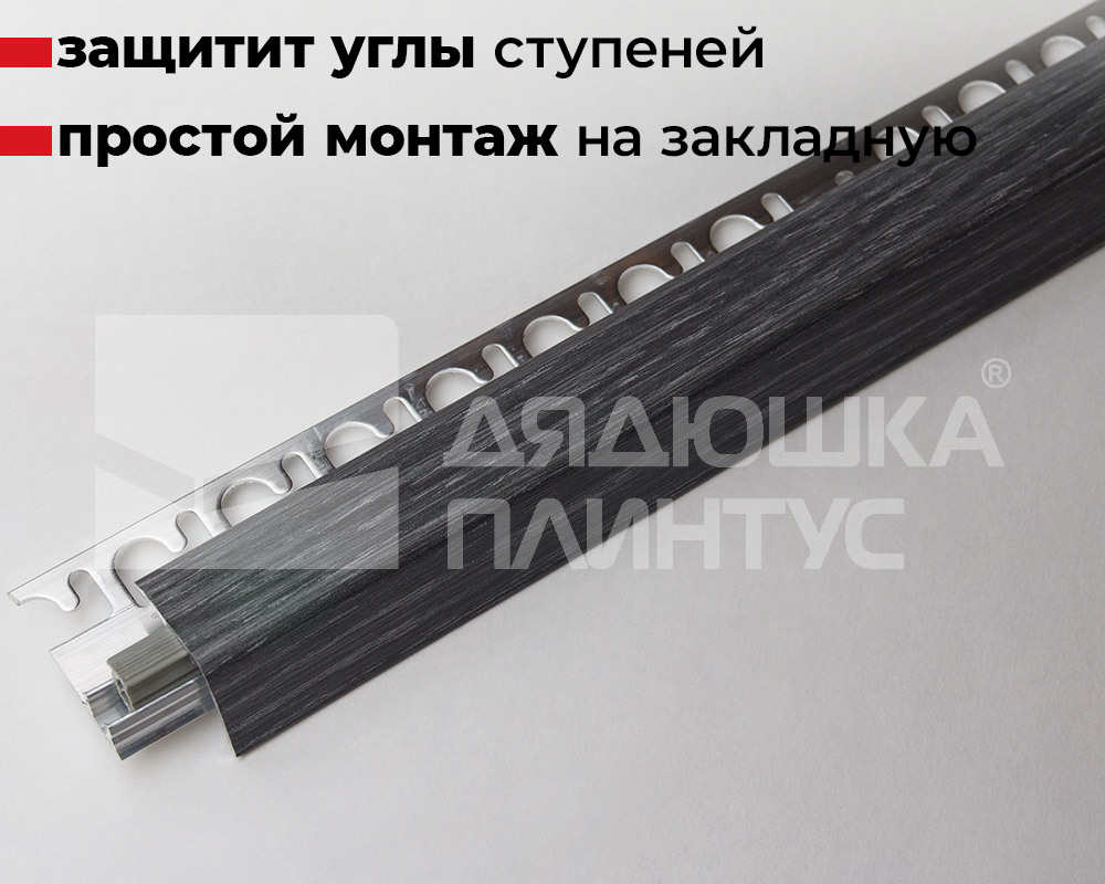 Алюминиевый составной порог Progress 10/12*25мм Черное тиснение PINYC46W 09