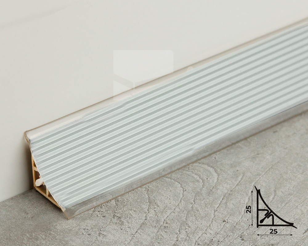 Плинтус для столешниц вогнутый рифленый ПВХ 25*25мм 3,05м. Серебро