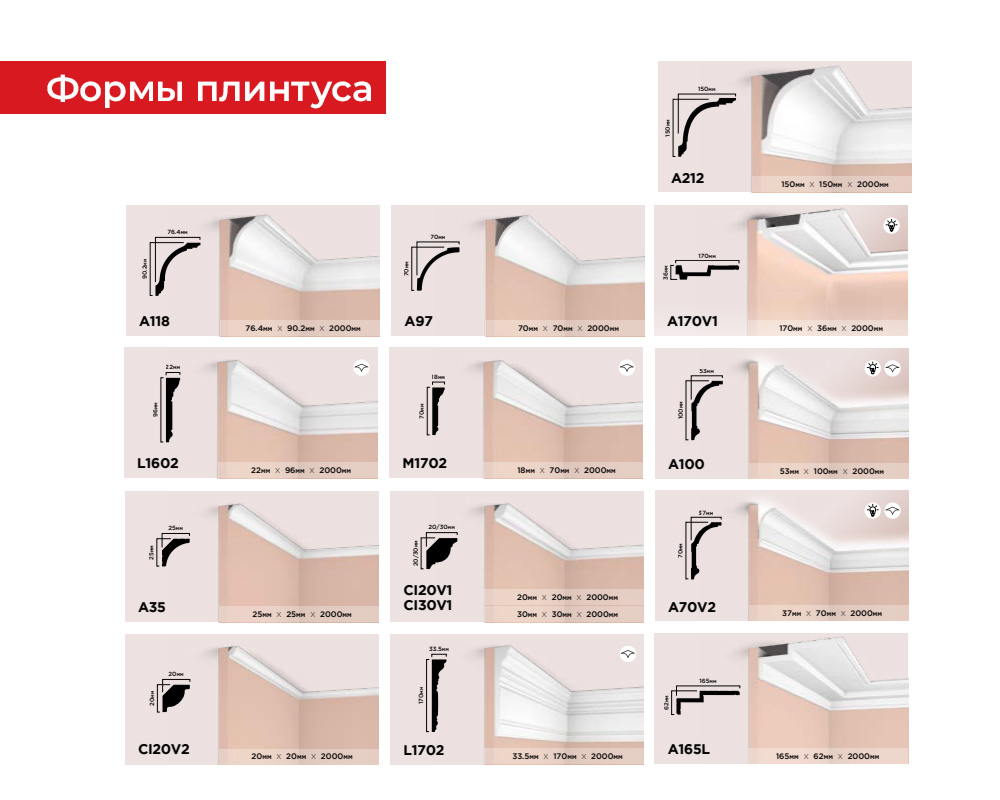 Плинтус потолочный из полистирола высокой плотности HI-WOOD L1902L 150х42мм 2,0м