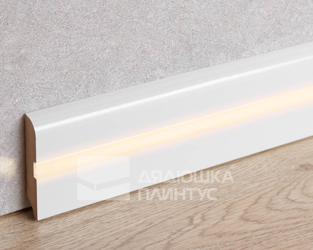 Плинтус МДФ Смартпрофайл Глосс LED 80М Белый