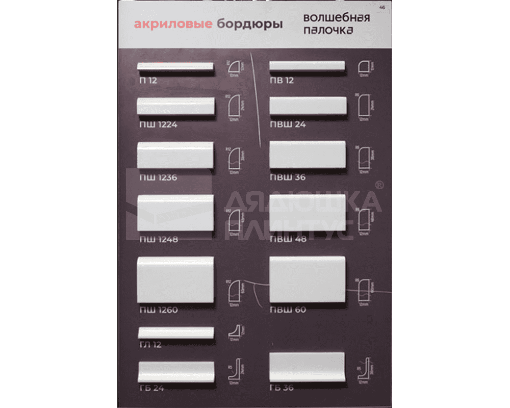 Комплект акриловых бордюров Волшебная палочка  MSП12 900*12*12 мм - 2 шт. + MSП12 750*12*12 мм - 2 ш